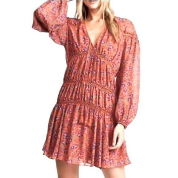 Rebecca Minkoff Dresses & Skirts - Rebecca Minkoff CADEN Dark Orange Magenta Floral Boho Chic Tiered Peasant Dress